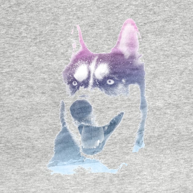 Husky Superimposed Watercolor by deificusArt